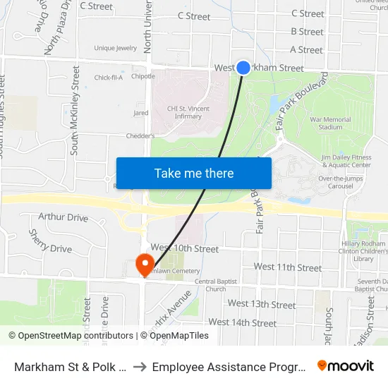 Markham St & Polk St to Employee Assistance Program map