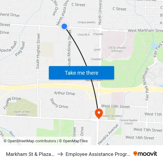 Markham St & Plaza Dr to Employee Assistance Program map