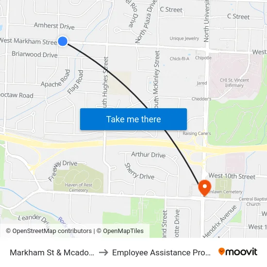 Markham St & Mcadoo St to Employee Assistance Program map