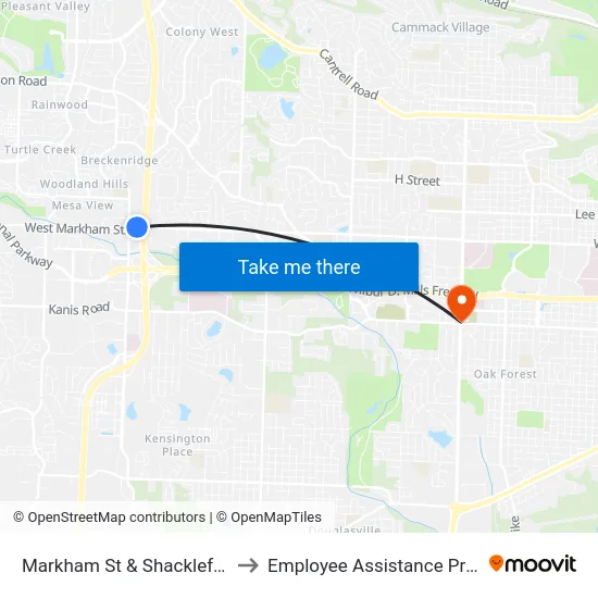 Markham St & Shackleford Rd to Employee Assistance Program map