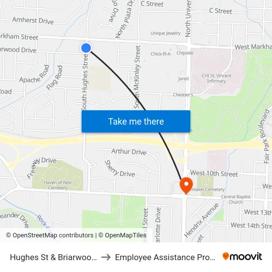 Hughes St & Briarwood Dr to Employee Assistance Program map