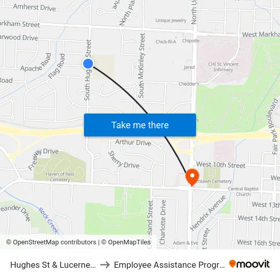 Hughes St & Lucerne Dr to Employee Assistance Program map