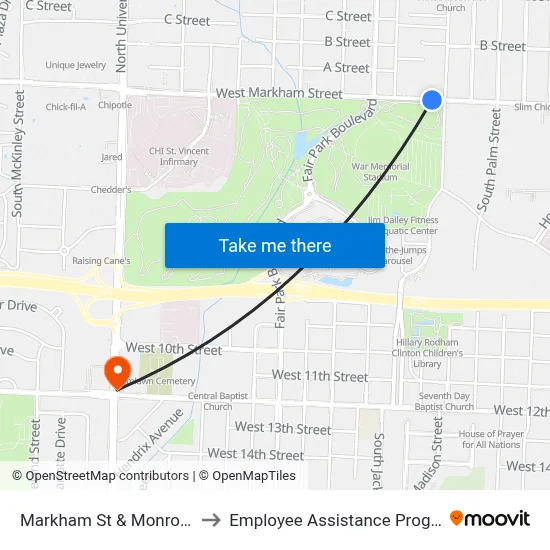 Markham St & Monroe St to Employee Assistance Program map