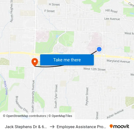Jack Stephens Dr & 6th St to Employee Assistance Program map