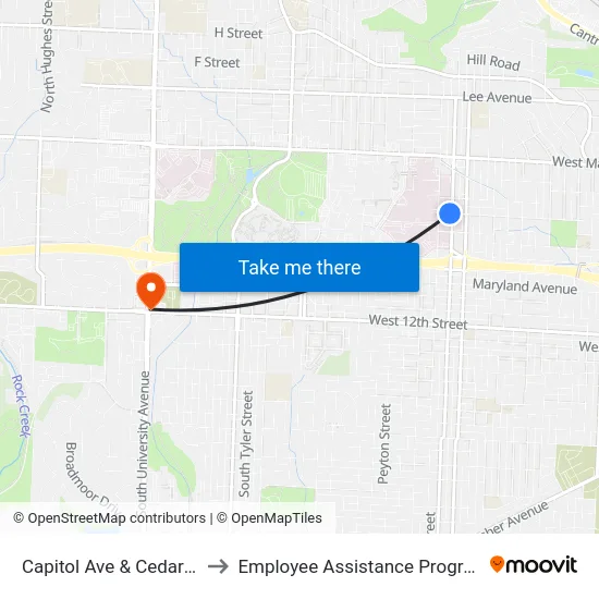 Capitol Ave & Cedar St to Employee Assistance Program map