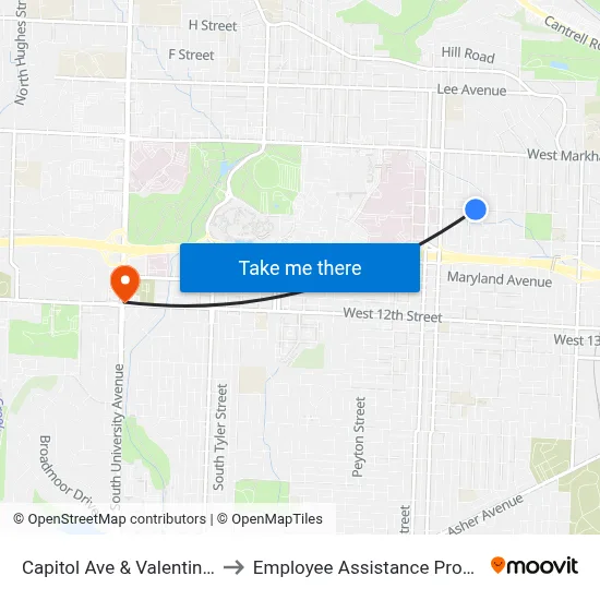 Capitol Ave & Valentine St to Employee Assistance Program map