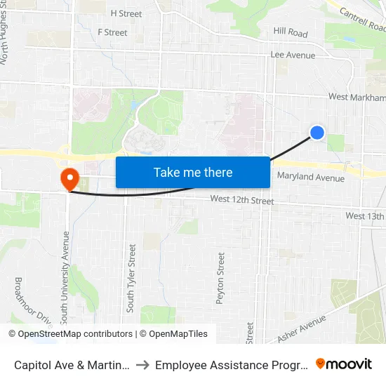 Capitol Ave & Martin St to Employee Assistance Program map