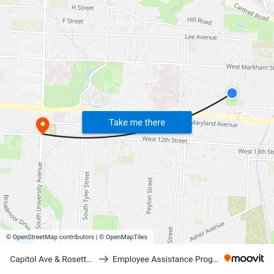 Capitol Ave & Rosetta St to Employee Assistance Program map