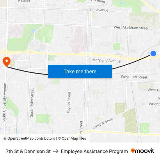 7th St & Dennison St to Employee Assistance Program map