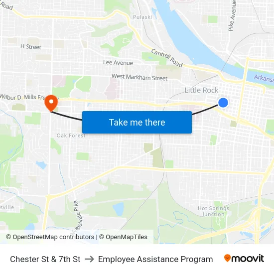 Chester St & 7th St to Employee Assistance Program map