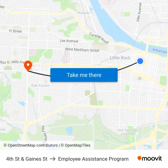 4th St & Gaines St to Employee Assistance Program map