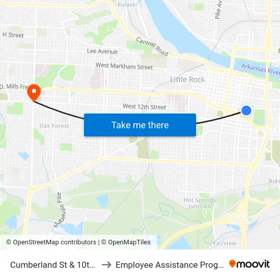 Cumberland St & 10th St to Employee Assistance Program map