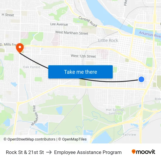 Rock St & 21st St to Employee Assistance Program map