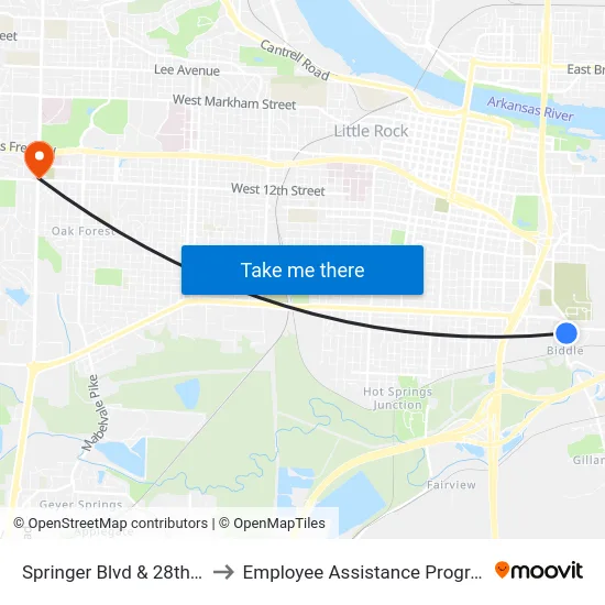 Springer Blvd & 28th St to Employee Assistance Program map