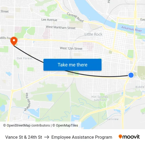 Vance St & 24th St to Employee Assistance Program map