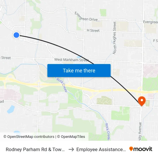 Rodney Parham Rd & Towne Oaks Dr to Employee Assistance Program map