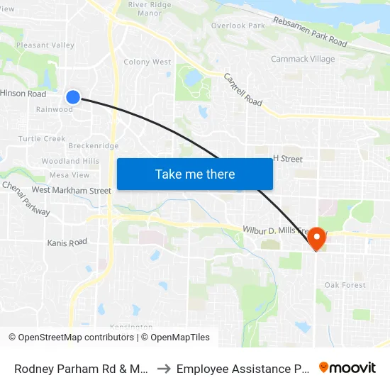Rodney Parham Rd & Merrill Dr to Employee Assistance Program map