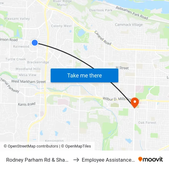 Rodney Parham Rd & Shackleford Rd to Employee Assistance Program map