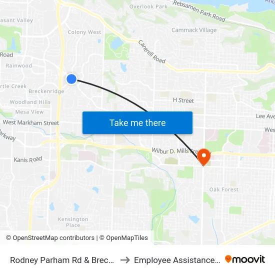 Rodney Parham Rd & Breckenridge Dr to Employee Assistance Program map