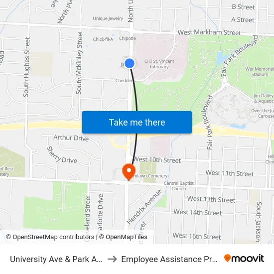 University Ave & Park Avenue to Employee Assistance Program map