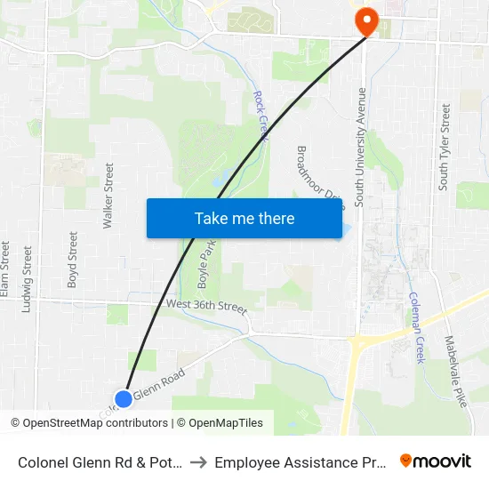 Colonel Glenn Rd & Potter St to Employee Assistance Program map
