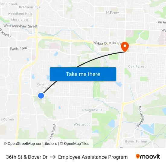 36th St & Dover Dr to Employee Assistance Program map