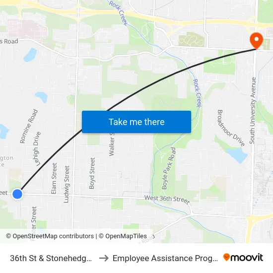 36th St & Stonehedge Dr to Employee Assistance Program map