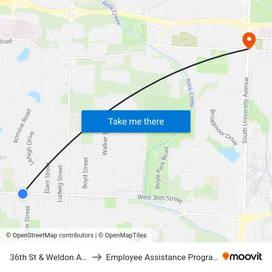 36th St & Weldon Ave to Employee Assistance Program map