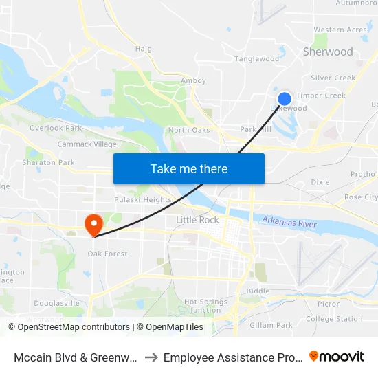 Mccain Blvd & Greenway Dr to Employee Assistance Program map