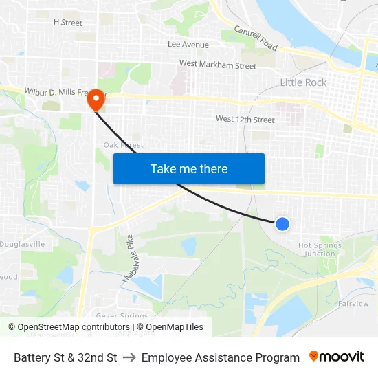 Battery St & 32nd St to Employee Assistance Program map
