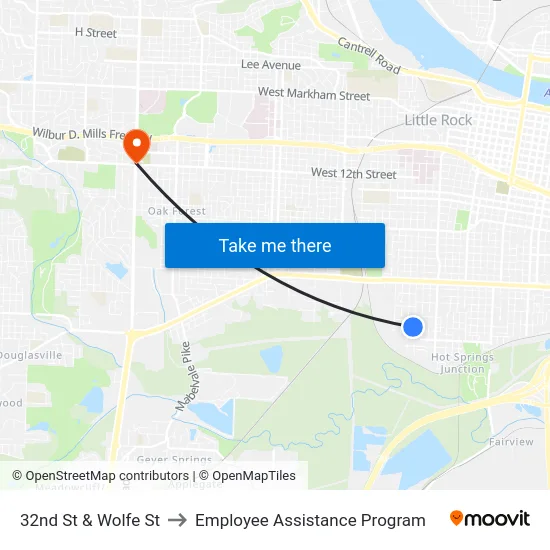 32nd St & Wolfe St to Employee Assistance Program map