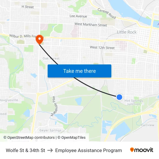 Wolfe St & 34th St to Employee Assistance Program map