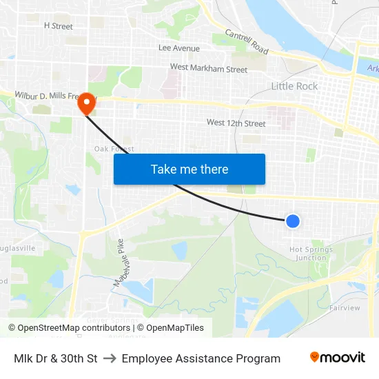 Mlk Dr & 30th St to Employee Assistance Program map