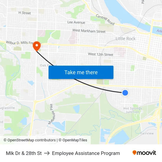 Mlk Dr & 28th St to Employee Assistance Program map