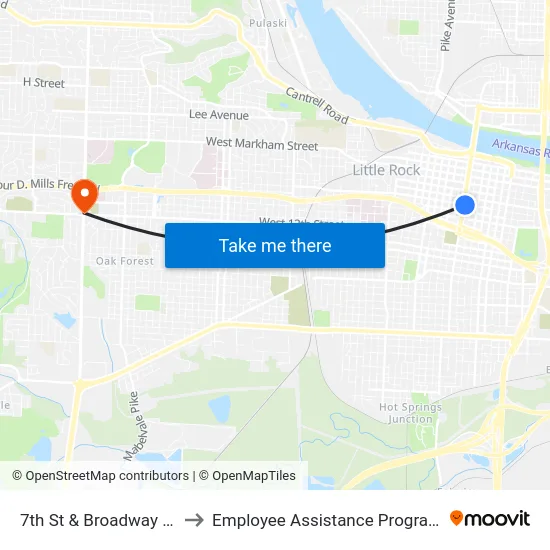 7th St & Broadway St to Employee Assistance Program map