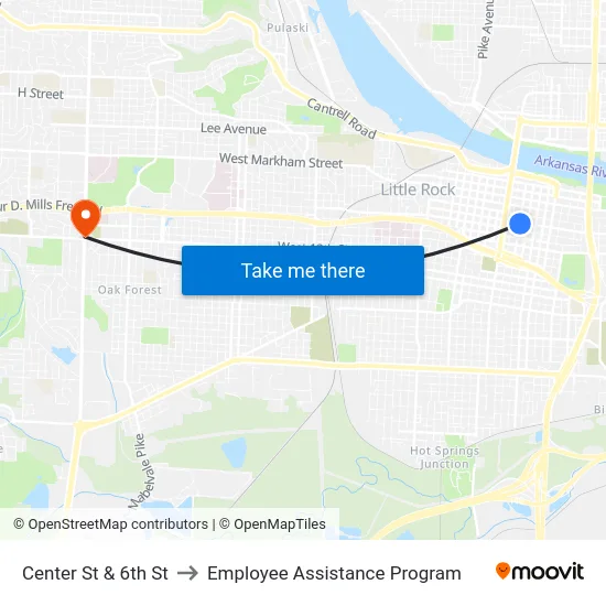 Center St & 6th St to Employee Assistance Program map