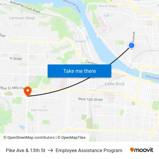 Pike Ave & 13th St to Employee Assistance Program map