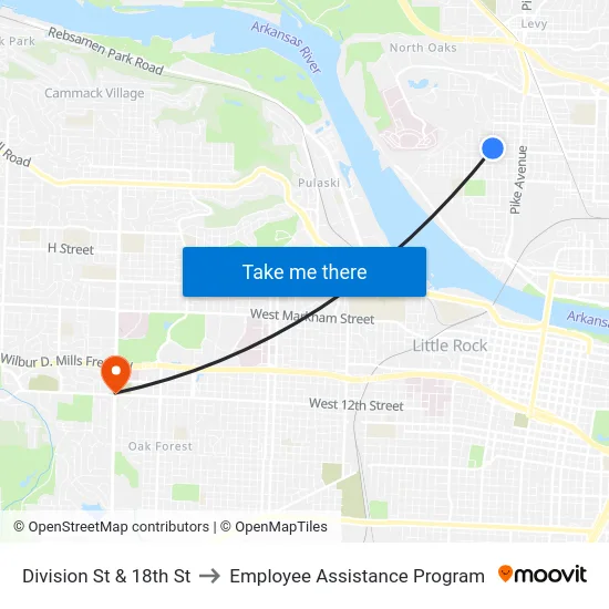 Division St & 18th St to Employee Assistance Program map