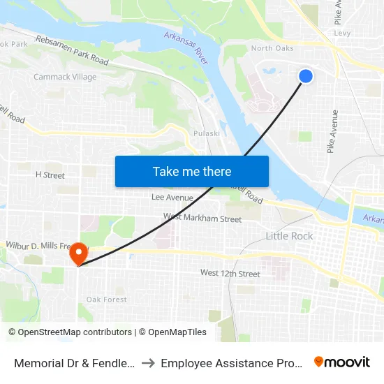 Memorial Dr & Fendley Dr to Employee Assistance Program map