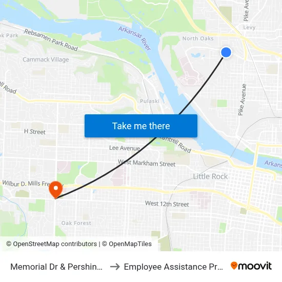 Memorial Dr & Pershing Blvd to Employee Assistance Program map