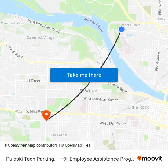 Pulaski Tech Parking Lot to Employee Assistance Program map