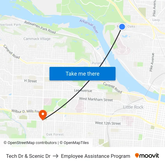 Tech Dr & Scenic Dr to Employee Assistance Program map