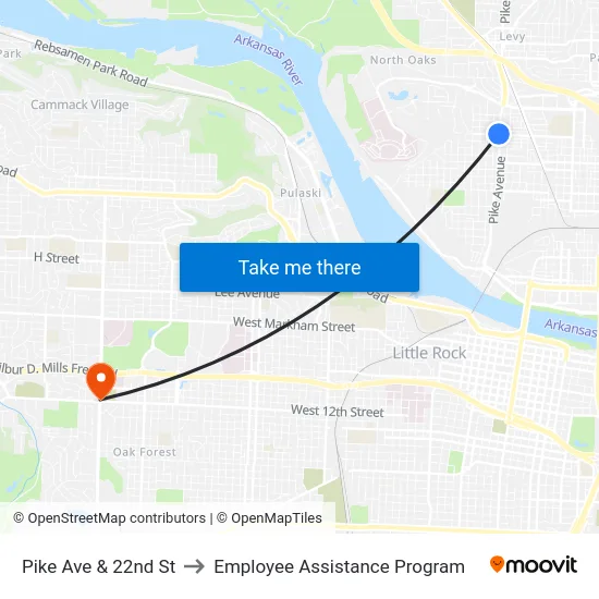 Pike Ave & 22nd St to Employee Assistance Program map