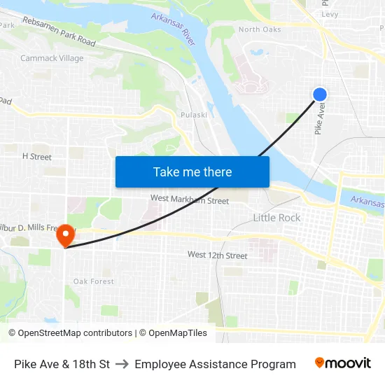 Pike Ave & 18th St to Employee Assistance Program map