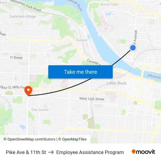 Pike Ave & 11th St to Employee Assistance Program map