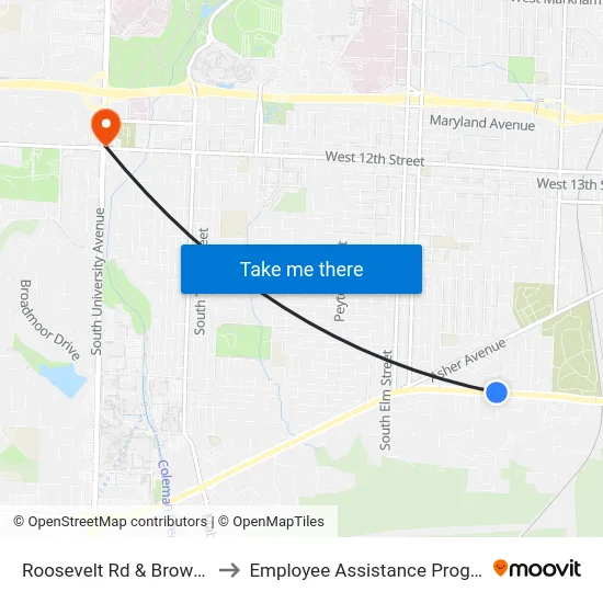 Roosevelt Rd & Brown St to Employee Assistance Program map