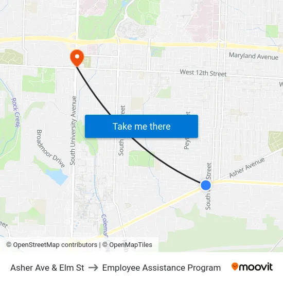 Asher Ave & Elm St to Employee Assistance Program map