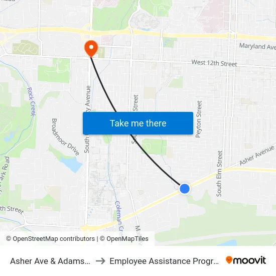 Asher Ave & Adams St to Employee Assistance Program map