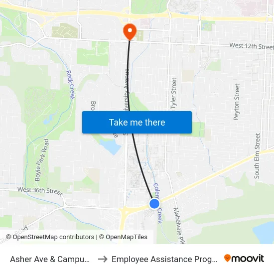 Asher Ave & Campus Dr to Employee Assistance Program map
