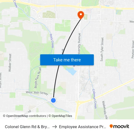 Colonel Glenn Rd & Bryant St to Employee Assistance Program map
